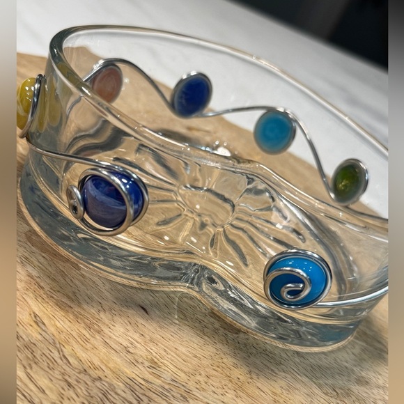 Clear Glass Colorful Beaded And Wire Wrapped Art App Dish Candy or Nuts. - Picture 4 of 6